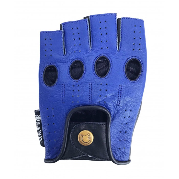 Blue leather outlet fingerless gloves